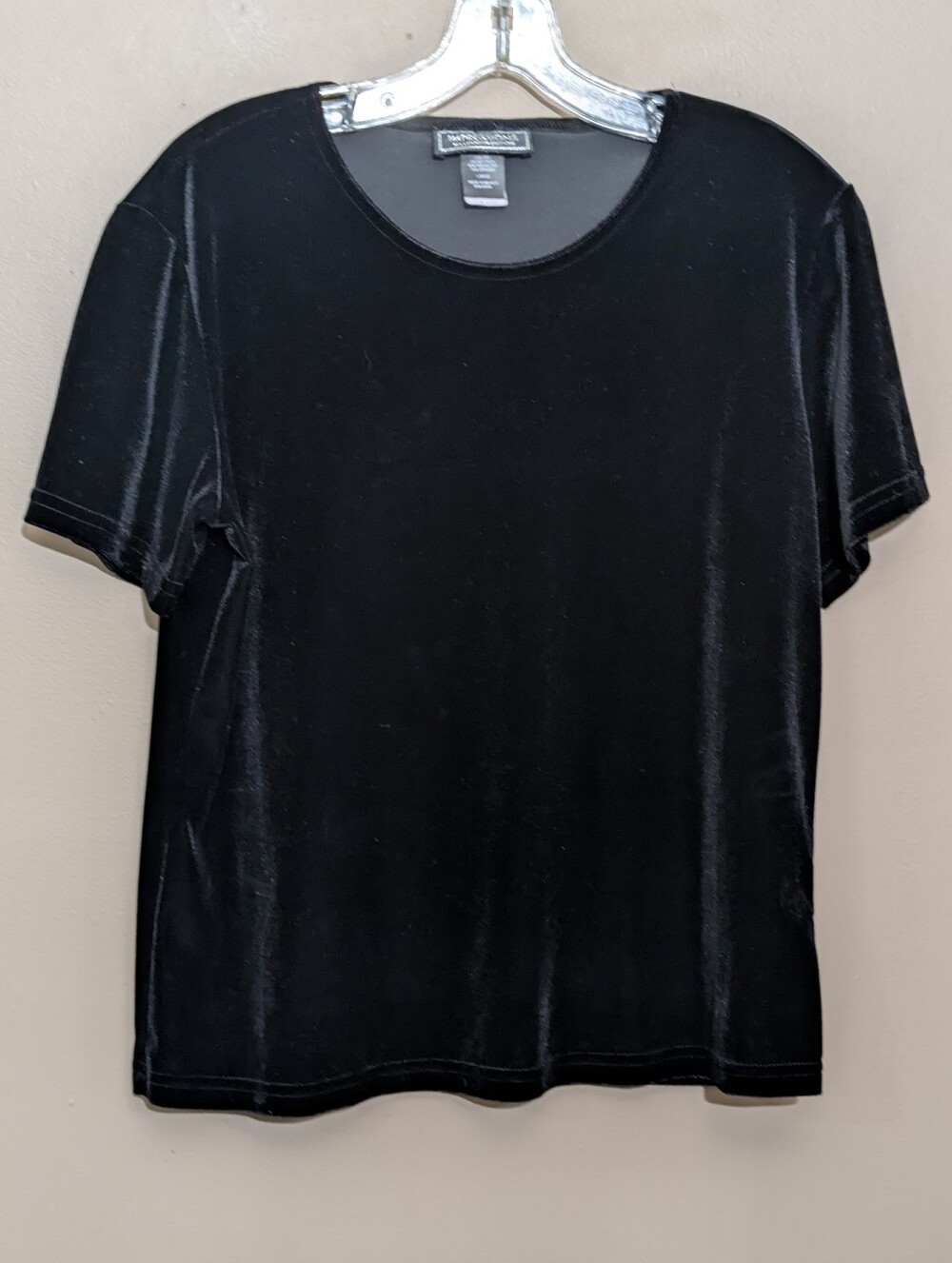 90s Y2K Normcore Vintage Black Velvet Large Short Sleeve Top